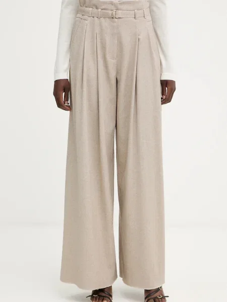 Marella pantaloni cu lână lat high waist bej