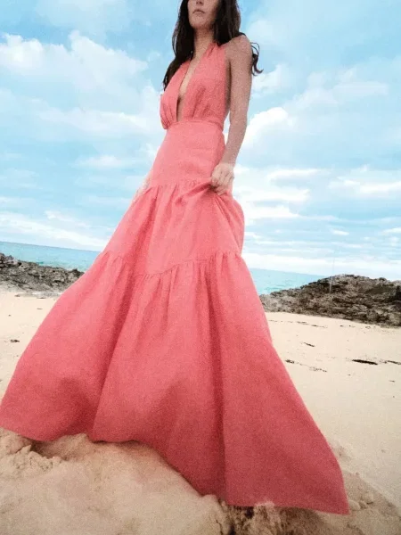 Rochie maxi Johanna Ortiz de costum roz