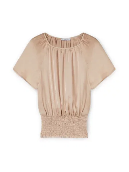 Satynowa bluzka Motivi z odkrytymi plecami beżowa
