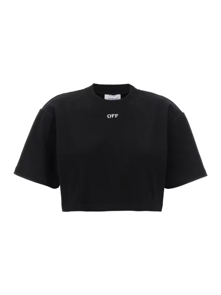 Koszulka Off-white z nadrukiem o krotszym kroju prążkowana biała