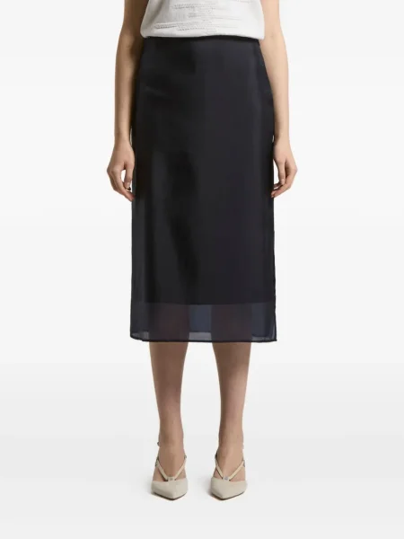 Fustă midi Peserico de mătase până la genunchi albastru
