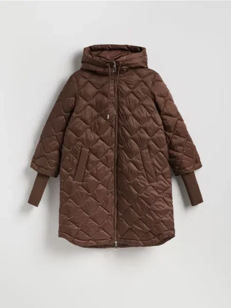Reserved Geacă lungă cu glugă maro-închis maro