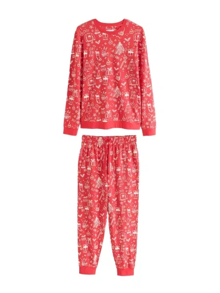 Next Pijama lungă Christmas / roșu bej