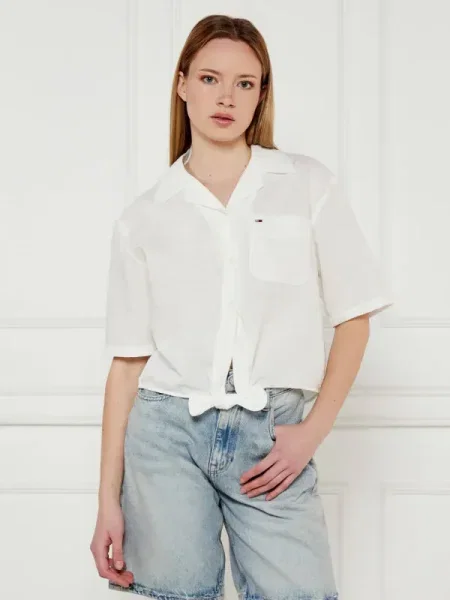 Cămașă Tommy Jeans de in alb