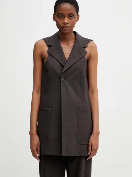 Maison Margiela vestă cu un singur rând de cu lână femei maro