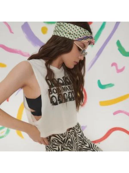 Zkrácený top Sinsay bez rukávů s potiskem
