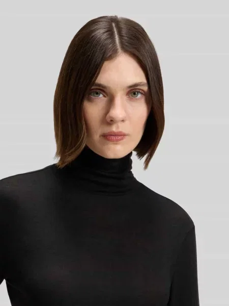 Bluzka z długim rękawem o kroju slim fit z mieszanki lyocellu Boss Orange czarna