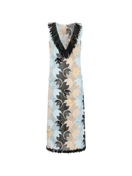 Rochie Marni cu broderie cu decolteu în V albastru