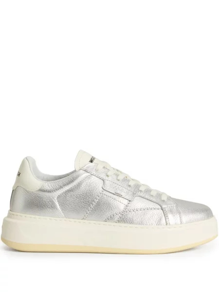 Sneakerși Woolrich din piele cu platformă argintiu