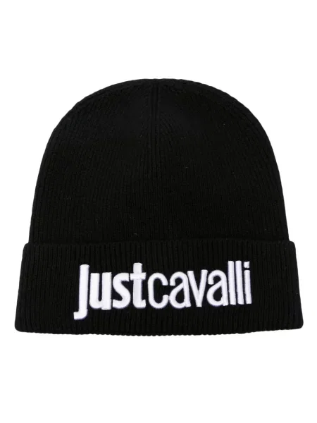 Căciulă Just Cavalli cu broderie tricotate negru