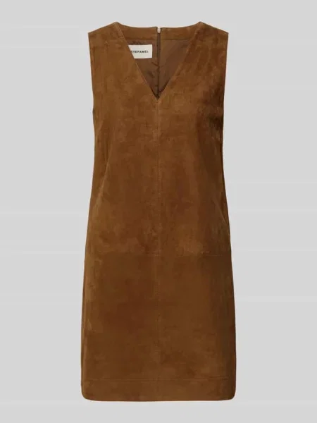 Sukienka mini ze skóry z dekoltem w serek Stefanel