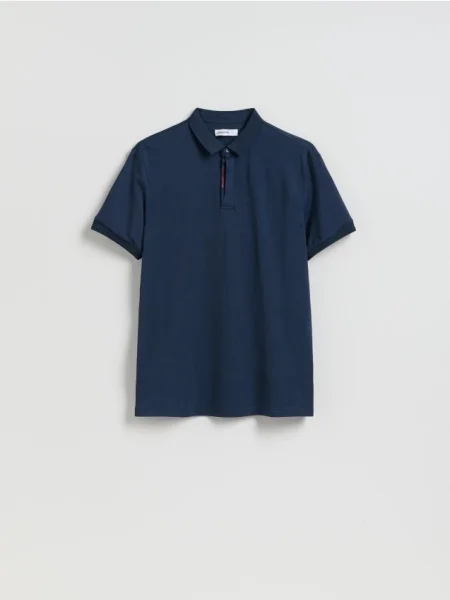 Reserved Tricou polo regular cu adaos de mătase bleumarin