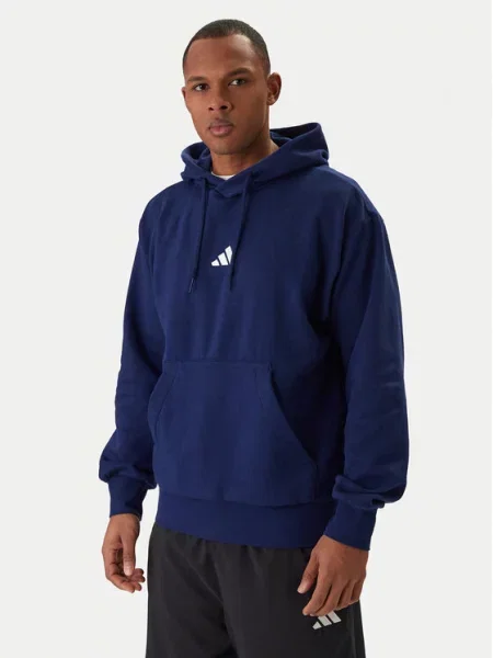 Bluza z kapturem i kieszenią kangurką Adidas niebieska