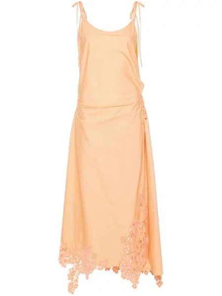 Rochie midi Acne Studios cu model floral din dantelă până la genunchi portocaliu