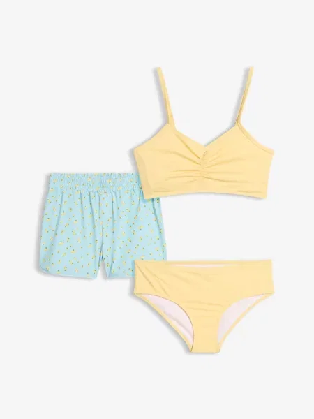 Bikini z figami i spodenkami kąpielowymi 3 części żółte