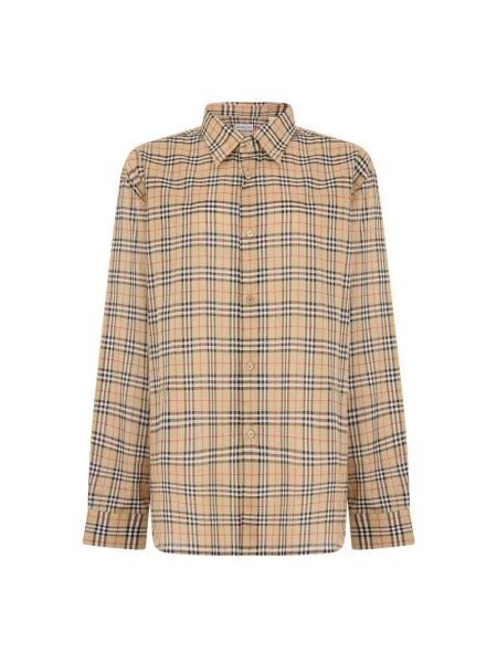 Koszula Burberry w kratę z długim rękawem beżowa