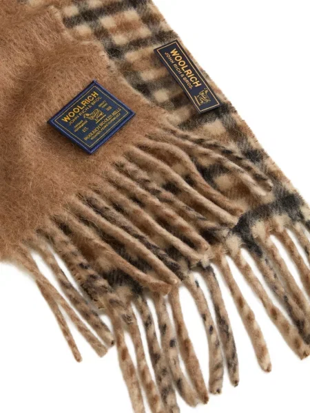 Fular Woolrich cu franjuri în carouri maro