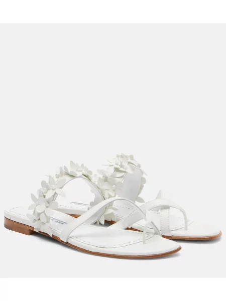 Chiloți tanga Manolo Blahnik din piele alb