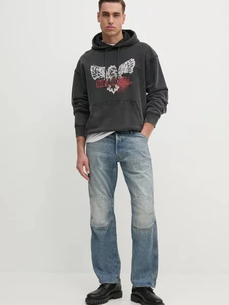 Кофта The Kooples з капюшоном з принтом сірий