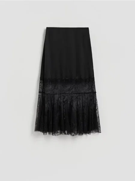 Reserved Спідниця міді з мереживом чорний