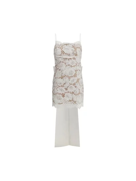 Krótka sukienka mini Self-portrait z kokardką koronkowa biała