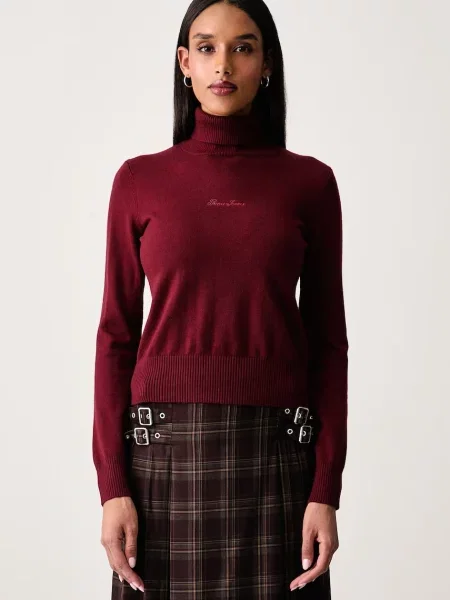 Pulover Guess Jeans de mătase cu guler înalt