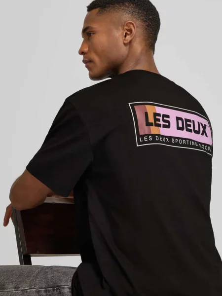 T-shirt z nadrukiem logo model Chase' Les Deux czarna