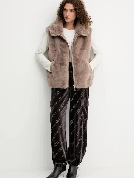 Liu Jo spodnie dresowe welurowe wzorzyste brązowy