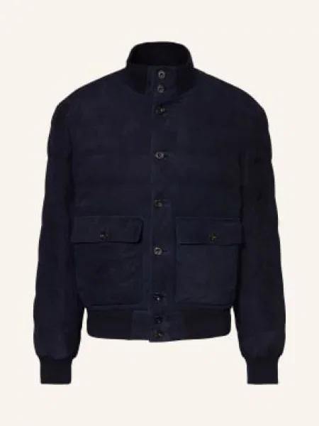 Ralph Lauren Purple Label Kožená Péřová Bunda tmavě modrá