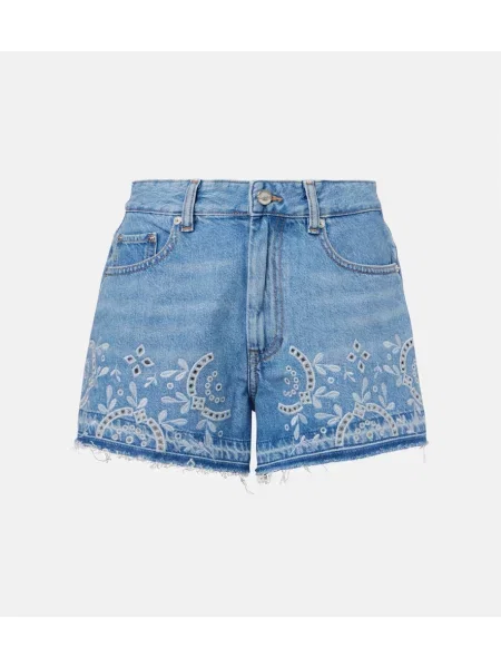 Pantaloni scurți din denim Ganni cu broderie albastru