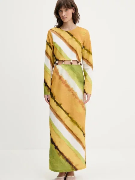 Never Fully Dressed rochie din amestec de in maxi drept galben