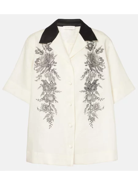 Cămașă Zimmermann de in cu model floral alb