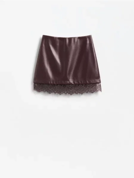 Reserved Fustă mini cu dantelă violet-închis violet