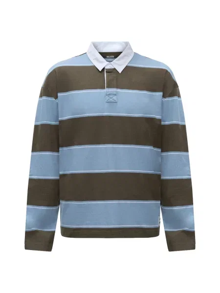 HOLLISTER Tricou albastru / maro închis alb