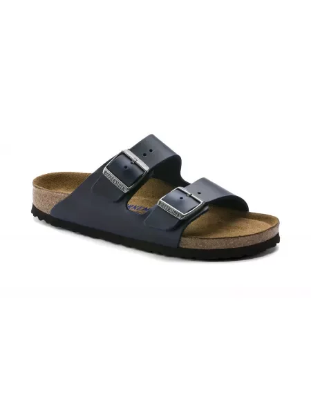 Klapki Birkenstock skórzane bez fiszbin niebieskie