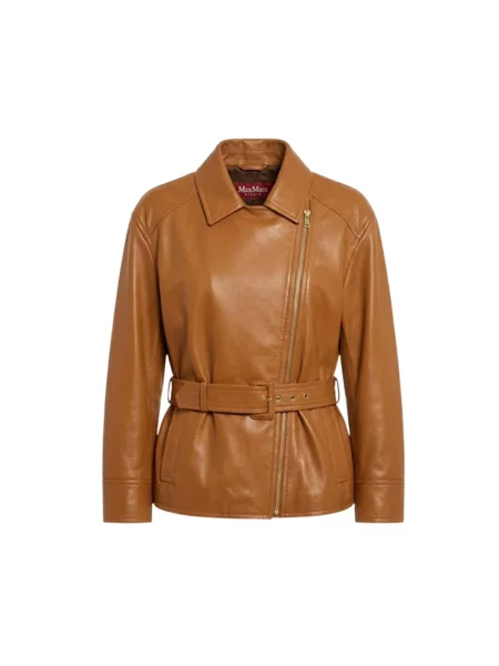 Kurtka skórzana Max Mara brązowa