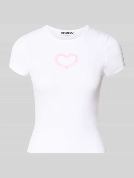 T-shirt z efektem prążkowania Review biała