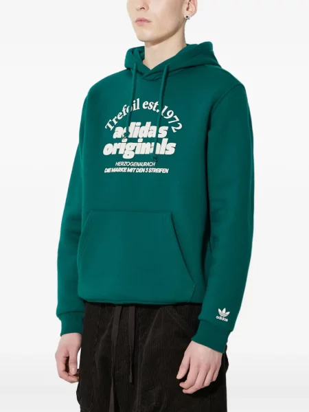 Hanorac cu glugă Adidas din piele cu imagine verde
