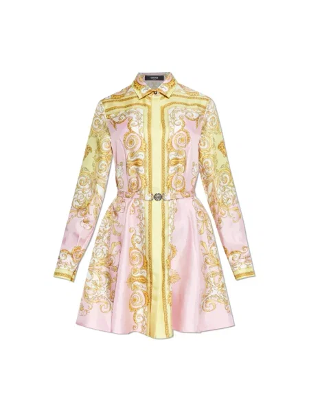 Sukienka koszulowa Versace z twillu z nadrukiem z długim rękawem