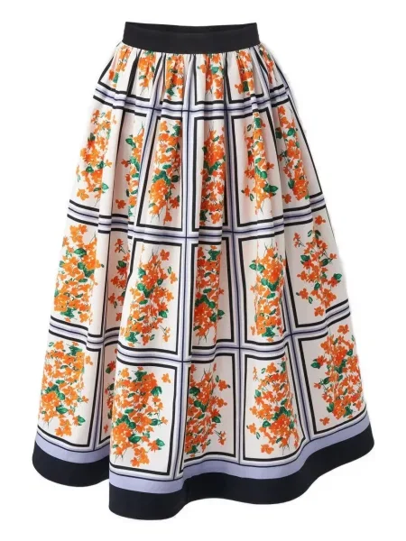 Fustă midi Carolina Herrera cu model floral până la genunchi alb