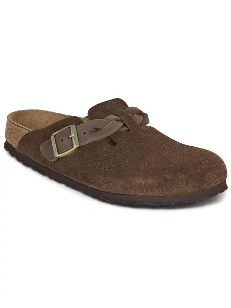Birkenstock șlapi din piele întoarsă Boston Braided maro