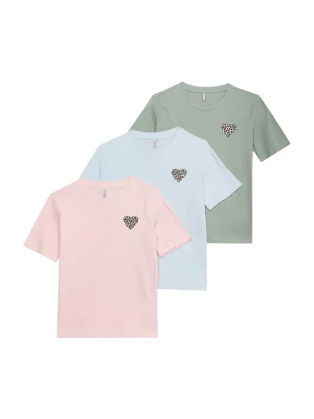 ONLY GIRLS Tricou KOG Rexi Heart albastru deschis / verde jad / roz negru