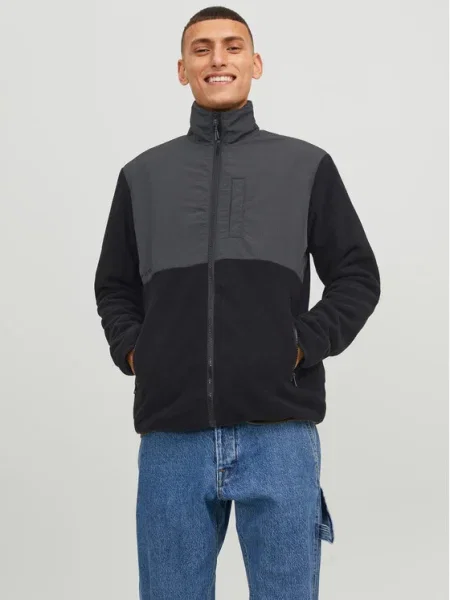 Geacă Jack & Jones din fleece negru