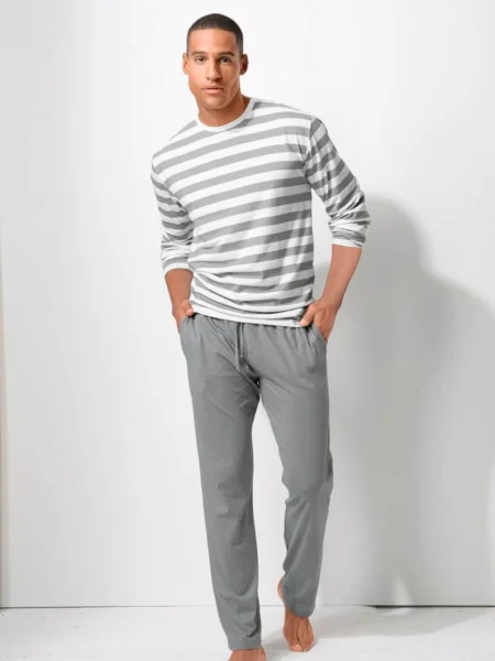 H.I.S Pijama lungă gri alb