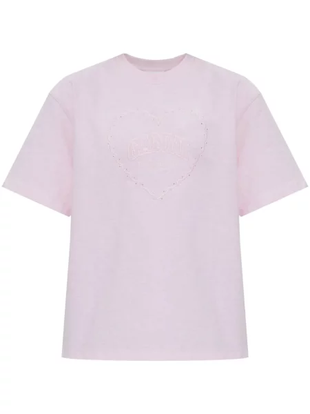 Tricou Ganni cu broderie roz