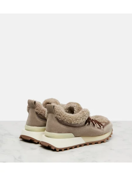 Sneakerși Brunello Cucinelli din piele de căprioară bej