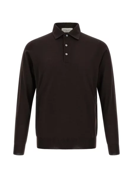 Lung tricou polo Larmeri Studio tricotate maro