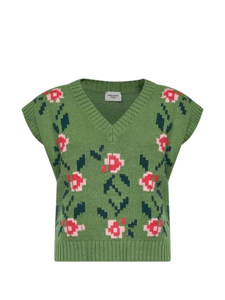 Pulover Weekend Max Mara cu model floral tricotate verde