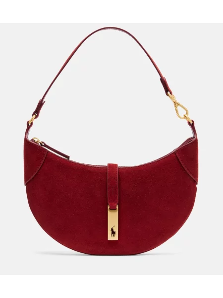 Geantă Polo Ralph Lauren din piele de căprioară roșu