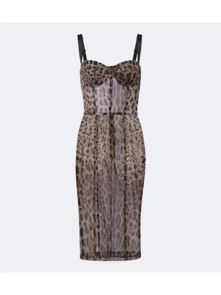 Rochie Dolce&gabbana de mătase cu imagine cu model leopard maro